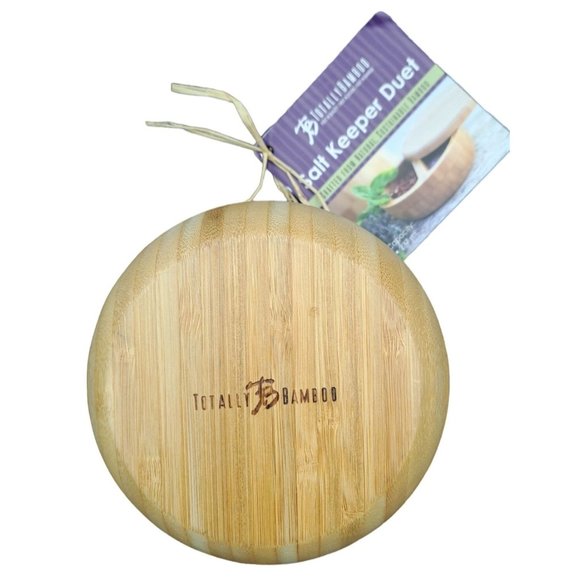 Totally Bamboo Salt Keeper Bowl Duet eBay Branded Etched Swivel Slide Top Promo - Picture 2 of 5